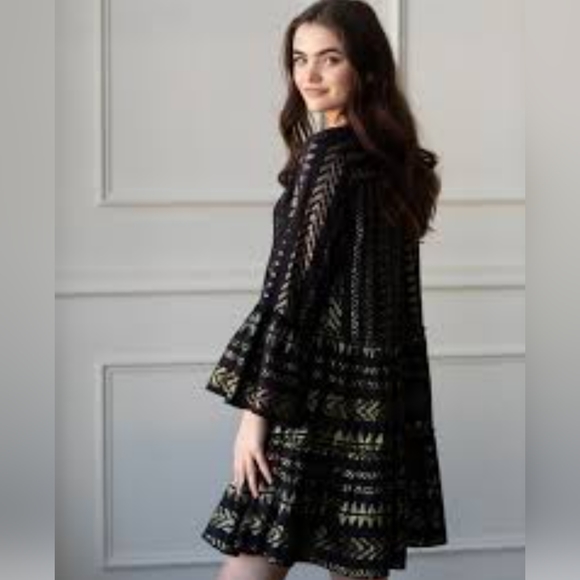 NWOT Anthropologie Ana Blue and Gold Resort Mini Dress - Medium - Picture 2 of 10